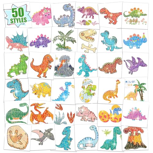 Partywind Dinosaur Glitter Temporary Tattoos for Kids - 50 Sheets, Dinosaur Variation