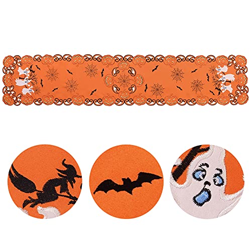 Halloween Table Runner Spooky Ghosts Bats Web Embroidered Decor 14x54 Inches - Simhomsen