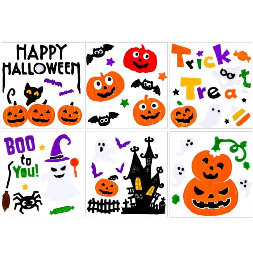 Halloween Gel Window Clings - 6 Sheets, Reusable Spooky Decals for Glass