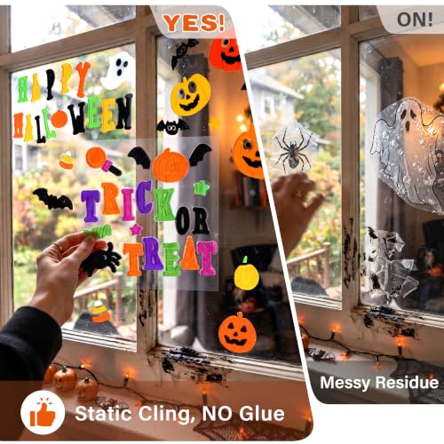 Halloween Gel Window Clings Decor Set - 4 Patterns, Easy to Apply & Remove