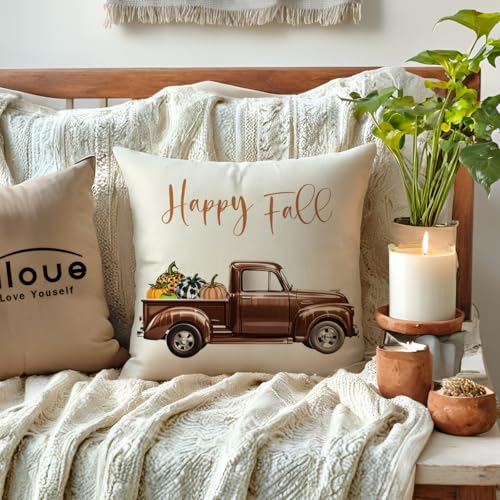 Coffee 2-Pack Fall Pumpkin Truck Throw Pillow Covers 18x18 Inches Farmhouse Decor