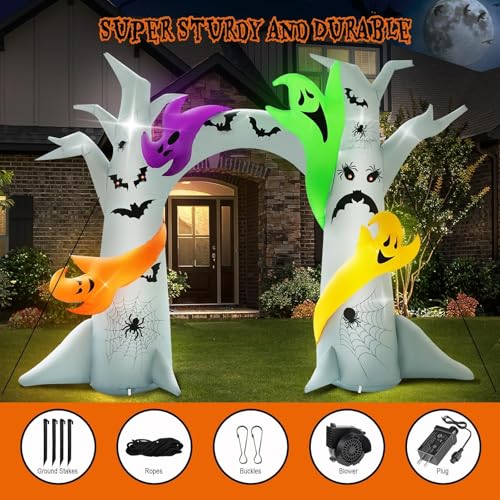 14FT Halloween Inflatable Ghost Tree Arch with 15 LEDs for Outdoor Yard Decoration