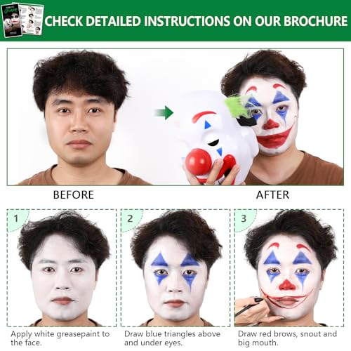 Joker Clown Makeup Kit - Face Paint SFX Character Set with Brushes & Accessories