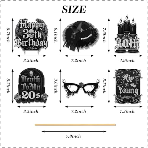 Gothic Style 30th Birthday Photo Booth Props - 20 Pack Dark Color Party Decorations