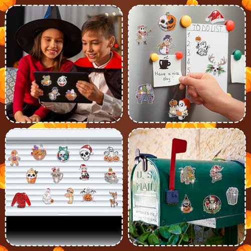 Christmas Eve Diamond Art Magnet Kit - 30 Refrigerator Magnets, Festive Shapes