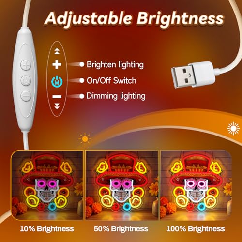 Red Day of the Dead Skull Neon Sign LED Wall Decor USB Dimmable