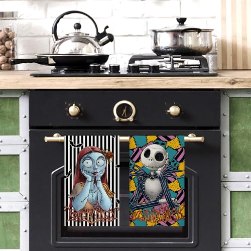 Halloween Kitchen Towels Black Gothic Decor Day of The Dead Dish Towels