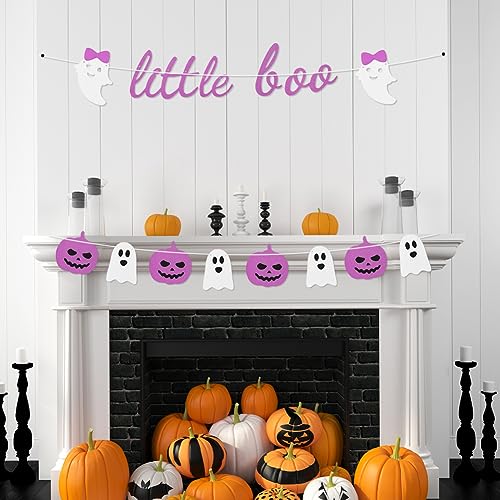 Halloween Banner,2PCS Happy Pink Banner Bunting,Little Boo Ghost