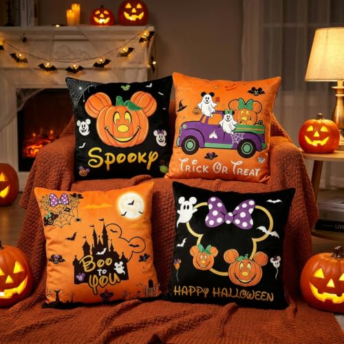 4Pcs Halloween Pillow Covers 18x18 Inch Cute Home Decor Set - Ghost Pumpkin