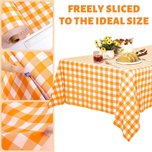Orange Checkered Plastic Tablecloth Roll - 54x300 Ft Waterproof Disposable with Easy Cut for Outdoor & Party Use - Classic Variation