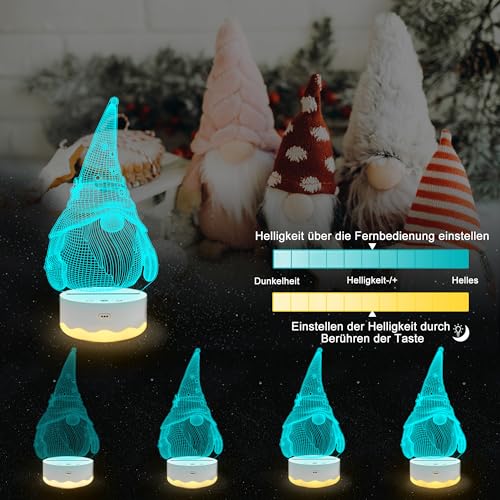 Gnome Night Light 3D Optical LED Lamp with Remote & Touch Control - 16 Color Changing Timer - Gnome Variation