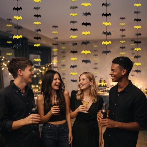 Bat Birthday Party Decorations Garland Set - Black and Yellow Bat Cutouts for Themed Events