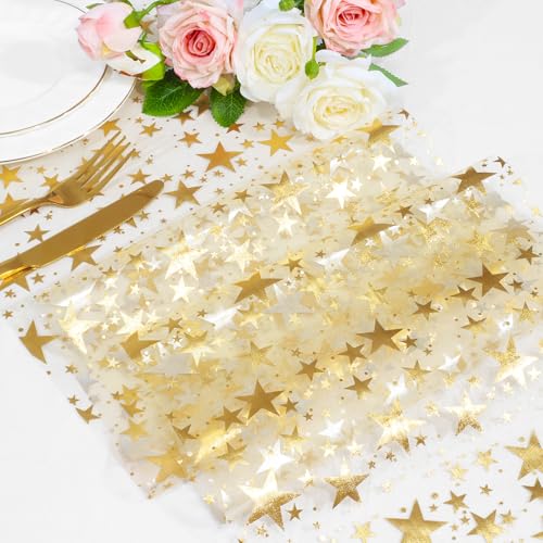 Gold Star Glitter Table Runner - 3 Rolls 11x108 Inches, Party Decor
