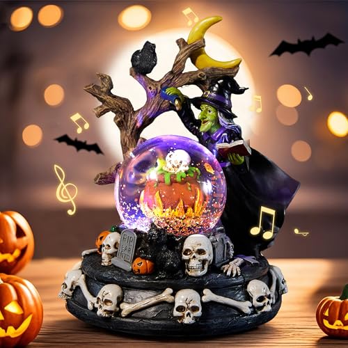 Halloween Snow Globe Lantern with Music & Lights - Magic Witch Variation