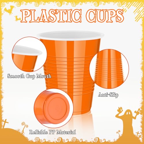 Disposable Plastic Cups 18oz - Orange Party Cups for Halloween & Events - 100 Pack