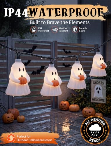 Halloween Ghost String Lights - 8.5Ft Plug-In LED Decor with 10 White Ghosts - Connectable Outdoor Lighting - Spooky Home & Garden Decoration