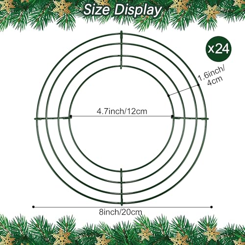 24 Pack 8 Inch Wire Wreath Frame - Dark Green Metal DIY Floral Wreaths for Holidays