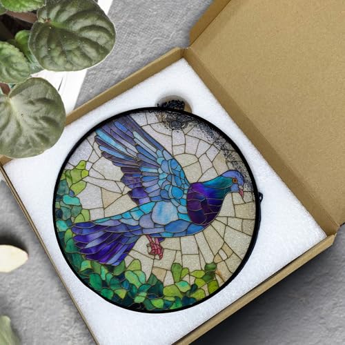 Stained Glass Bird Sun Catcher - Pigeon Window Hanging Decor, 7.9 Inch, Color14