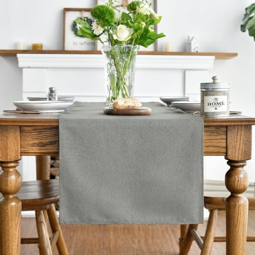 Light Grey Table Runner 13x36 Inch - Seasonal Washable Kitchen Dining Decor
