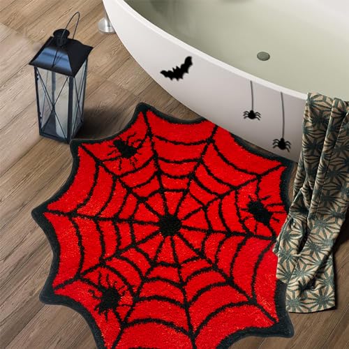 Halloween Red Spider Web Bath Mat for Bathroom Safety and Decor
