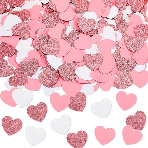 Pink White Heart Valentine Confetti - 200 Pieces Glitter Heart Shaped Decor
