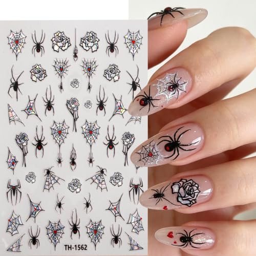 Halloween Nail Stickers 4 Pack 5D Self-Adhesive Spider Web Decals with Rhinestones Style11