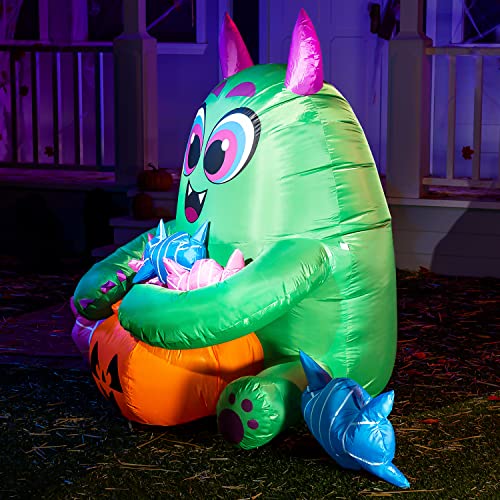 Halloween Inflatable Monster with Candies - 5 Ft Outdoor Yard Decor with Built-in LEDs