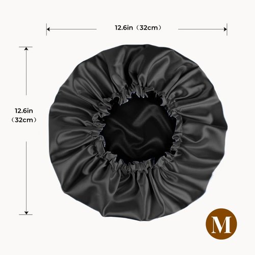 VECIIR Satin Bonnet Silk Bonnet for Sleeping Women and Men, Ajustable Hair Bonnet for Curly Hair with Double Layer Hair Bonnet,Black - Black,Medium