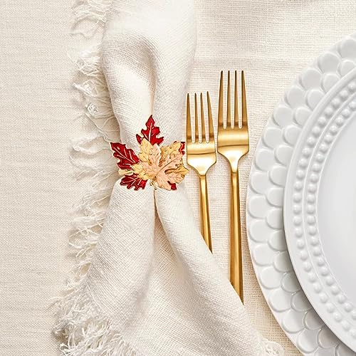 Fall Maple Leaf Napkin Rings Set - Thanksgiving & Halloween Table Decor