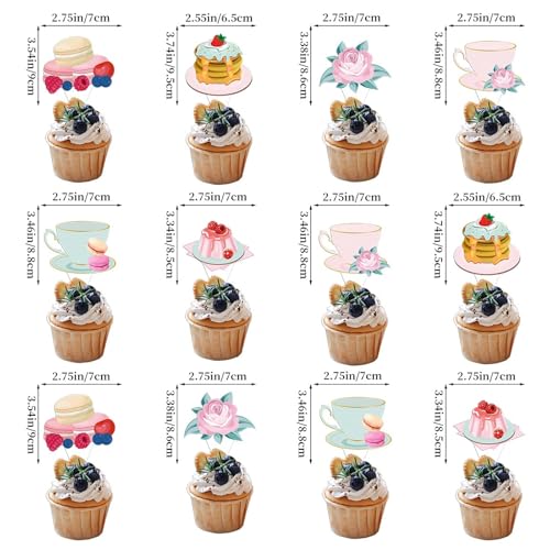 Birthday Party Banner Set with Cake Toppers and Spiral Charms - Tea Gathering Theme