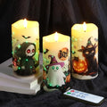 Halloween Fiber Optic Flameless Candle Set - Reaper, Cat, Ghost with Remote Control