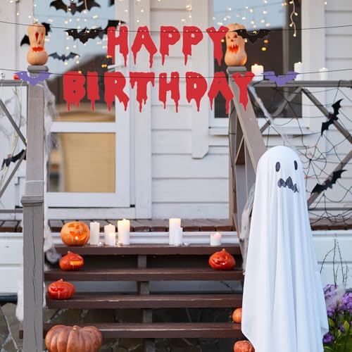 Halloween Happy Birthday Banner with Bat Cutouts - Spooky Party Decorations