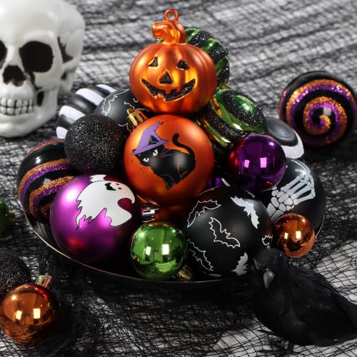 Halloween Tree Ornaments Set - Shatterproof Jack-o'-Lantern Cats Ghost - FlameFlash, 100pcs - Fall Holiday Decor