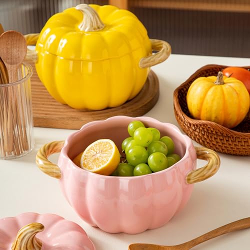 Pink Pumpkin Soup Bowl 64oz Ceramic Pumpkin Pot with Lid - Holiday Themed Serveware