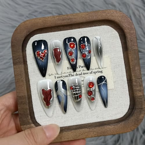 Halloween Vampire Press On Nails - Black Dark Ombre XS - Blue Variation