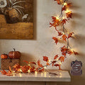 Lighted Maple Leaf Garland with Timer - 6FT Fall Indoor Outdoor Decor - Orange