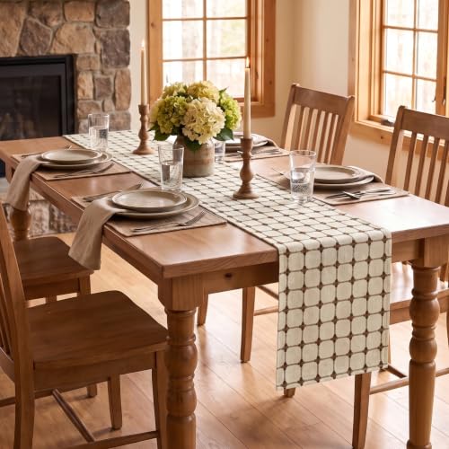 Farmhouse Table Runner 12x72 Inch Beige Brown Rustic Embroidered Kitchen Decor