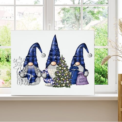 BearCake Christmas Wall Decor - Blue Buffalo Gnomes Wall Art with Santa Hat Variation