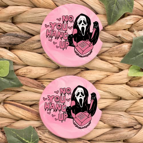 Pink Ghost Car Cup Holder Coaster Set - Halloween & Valentine’s Decor, Cute Ceramic