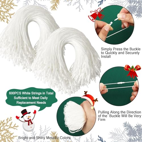 White Halloween Ornament Hooks Set - 600 Pack Snap Hangers for Decorations