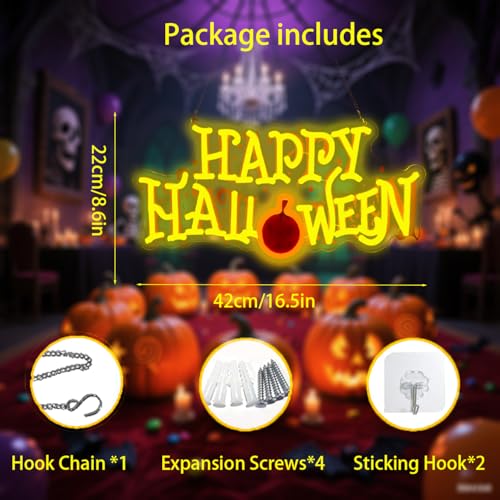 Happy Halloween Neon Sign - Halloween / Neon - Ready-to-Hang LED Decor, USB Powered
