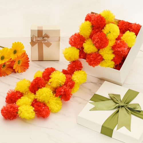 Artificial Marigold Garland Set - 5 Feet Orange & Yellow for Diwali Wedding
