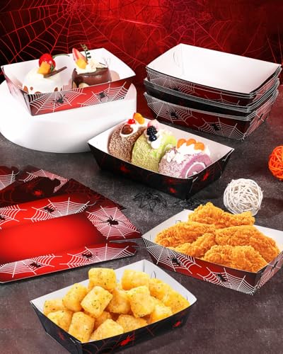 Spider Party Food Trays - Disposable Web Design Snack Plates for Halloween Birthday
