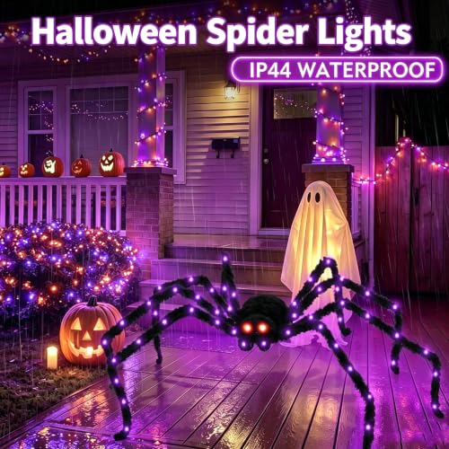 Giant Halloween Spider Lights with Timer - 82 LED Waterproof Outdoor Decor - 1 Pack