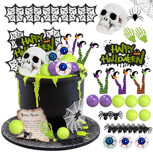 Halloween Cake Topper Skull Spider Webs Eyeballs Foam Balls Decorations