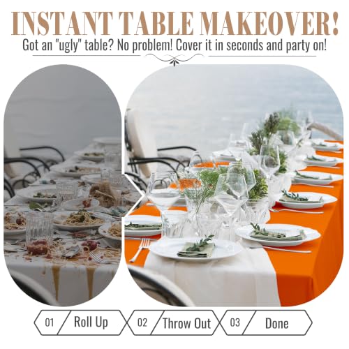 Orange Disposable Plastic Table Cover Roll - 54 Inch x 3600 Inch Waterproof Party Tablecloth with Cutter