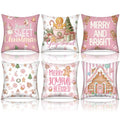 Pink Gingerbread Christmas Pillow Covers 6 Pack 18x18 Suede Holiday Decor