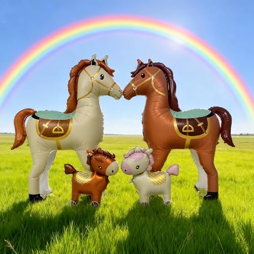 Giant 53-Inch Life-Size Horse Foil Balloon for Western Party Decoration - Pearl White & Brown