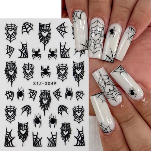 Halloween Spider Nail Stickers - 6 Sheets Self-Adhesive Nail Decals with Web & Spider Design - Variation Halloween06
