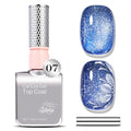 Blue Sparkle Cat Eye Gel Nail Set - No Base or Top Coat Needed, Magnetic Effect